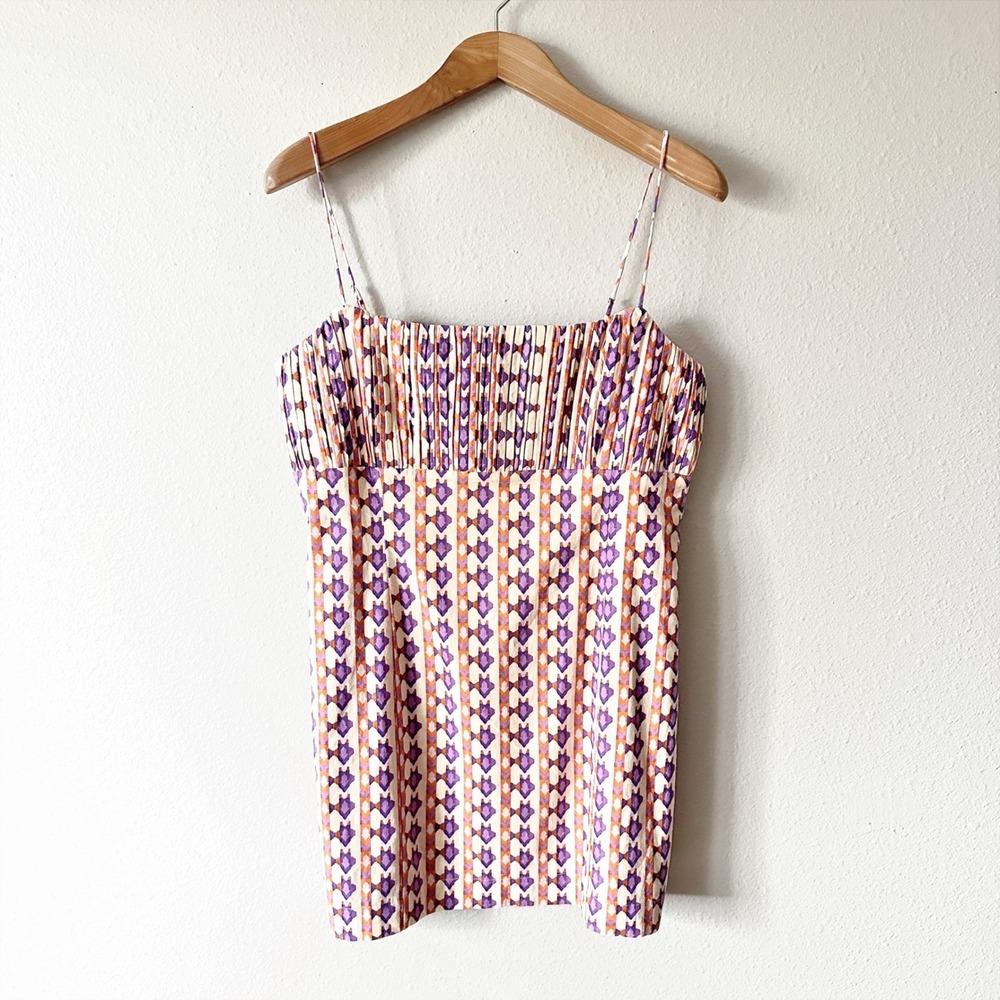 Maeve The Ophelia Smocked Linen Slim Mini Dress Geometric Print Women's‎ Size 12